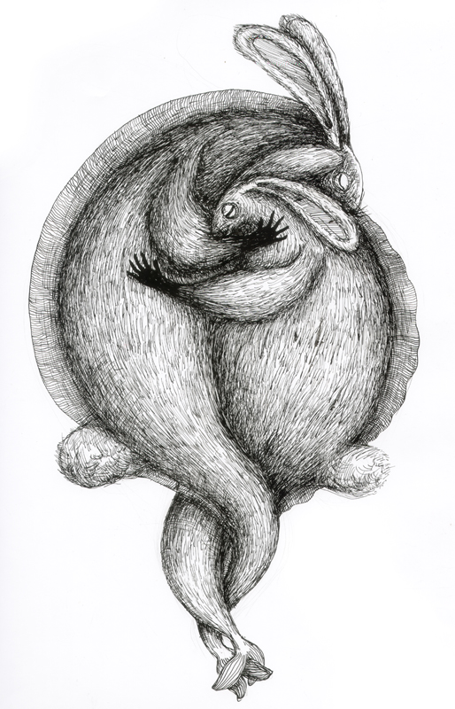 Rabbit - feeling loved, indian ink, 2010, 30x42 cm