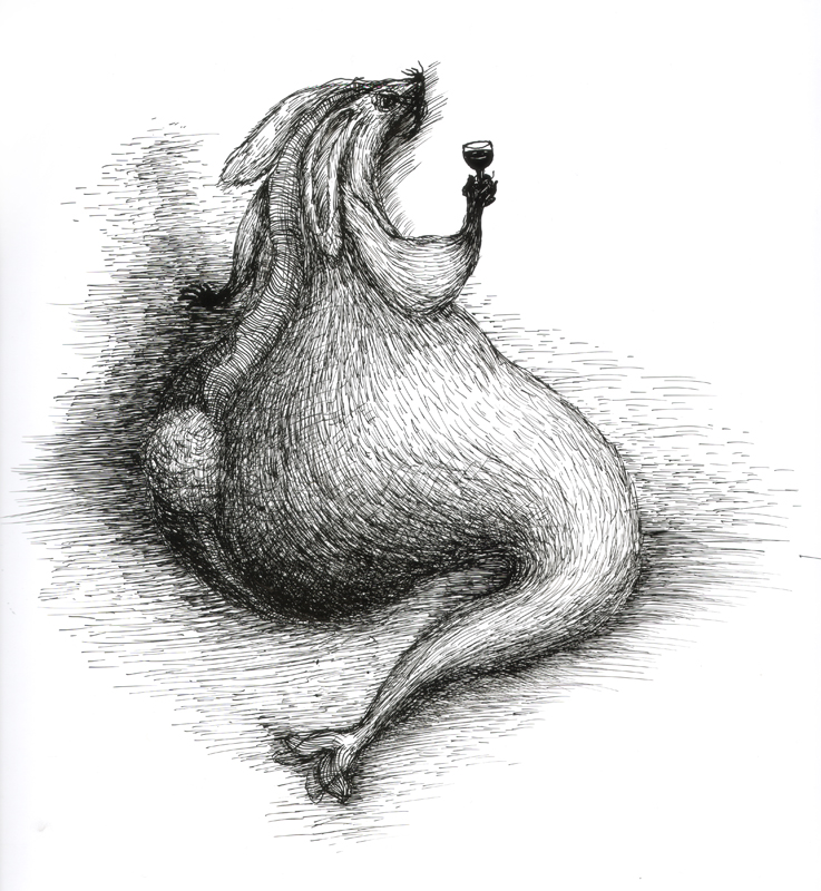 Rabbit -enjoying self, indian ink, 2010, 30x42 cm